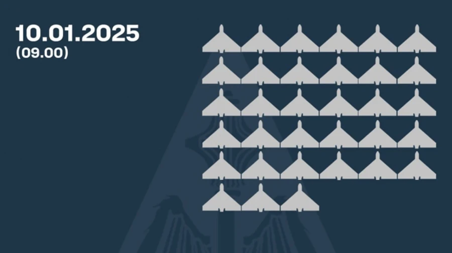 Противовоздушный бой 10 января: ПВО сбила 33 беспилотника в 11 областях