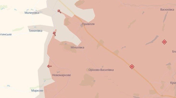 DeepState повідомив про просування російських військ біля Міньківки на Донеччині