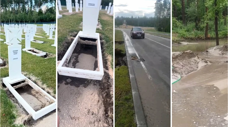 Національне військове кладовище розмили дощі: на могилах утворились провалля