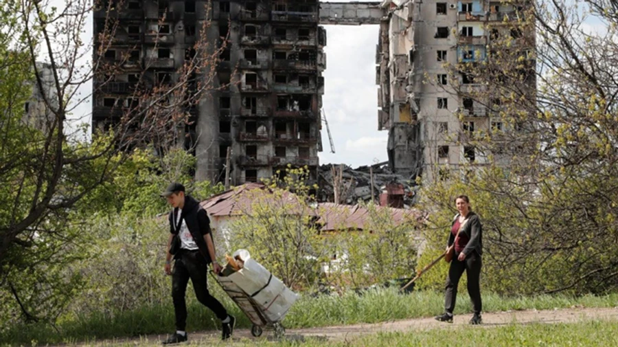 In bombed-out Mariupol, Russian occupiers have set up a mobile TV to broadcast Russian propaganda
