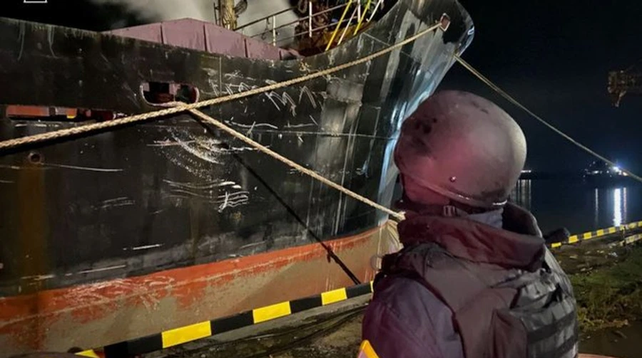 Civilian vessel damaged in Odesa port following Russian strike