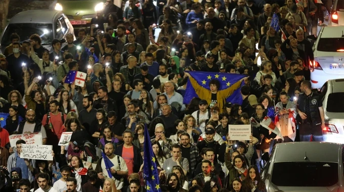 Former Georgian Minister for European Integration arrested during rally in Georgia – video