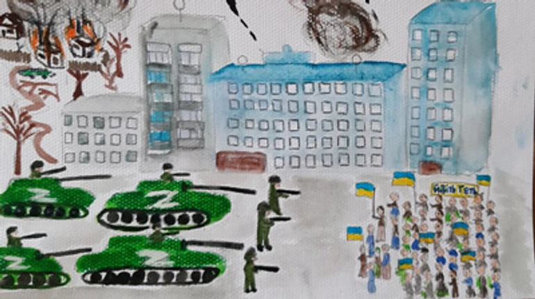 Мы смагли доехать до вагзала! Дети рисуют войну