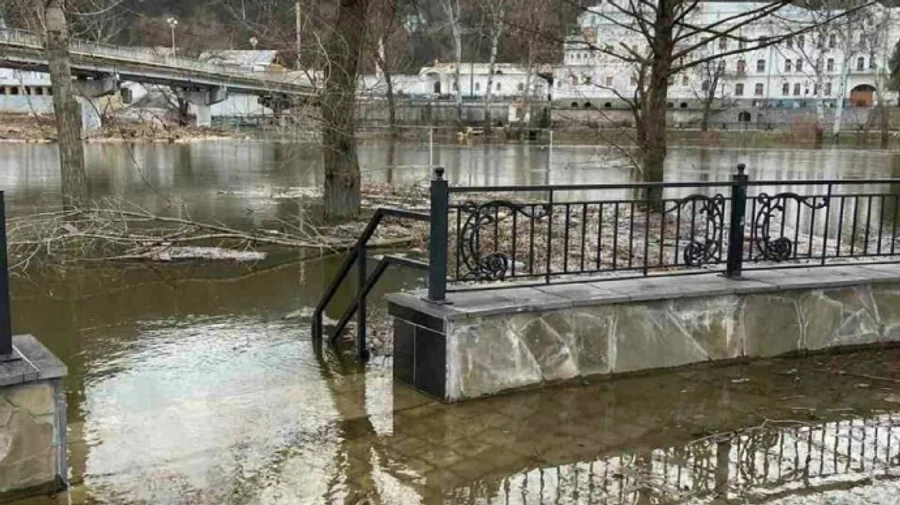 Siverskyi Donets river floods as a result of a burst dam
