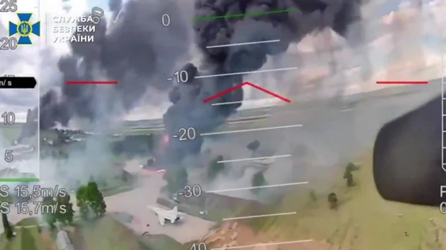 Operation Spider's Web: Ukraine's Security Service releases video of drone striking Russian strategic bomber – video
