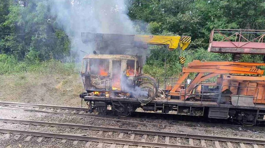 Russian drone hits rail maintenance vehicle in Kharkiv Oblast
