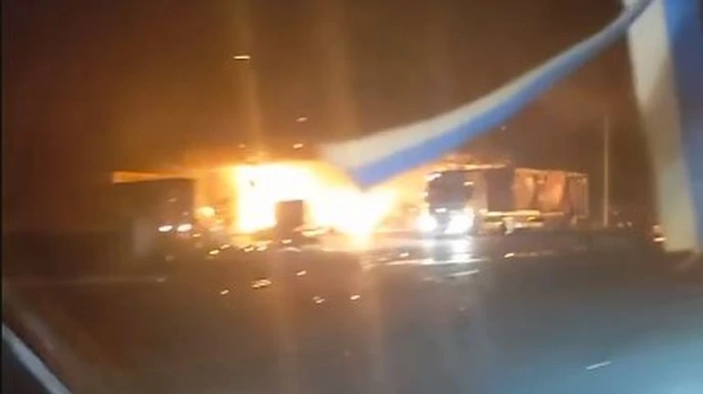 Petrol station in Dnipro catches fire after being hit by fragments of Russian missile, killing civilians