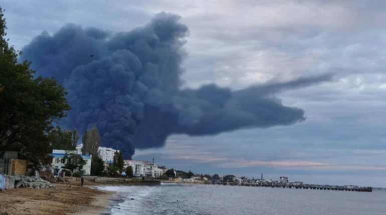 Local occupation authorities remain silent as Feodosiia oil terminal in Crimea burns for second day
