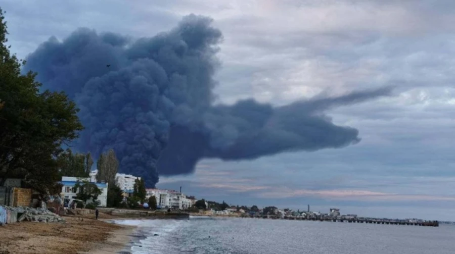 Local occupation authorities remain silent as Feodosiia oil terminal in Crimea burns for second day