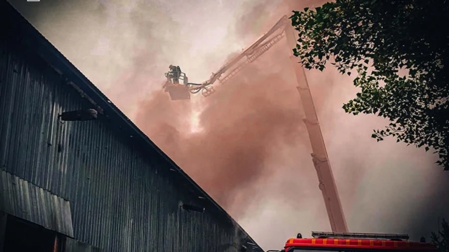 Warehouses catch fire after Russian drone attack on Kyiv Oblast
