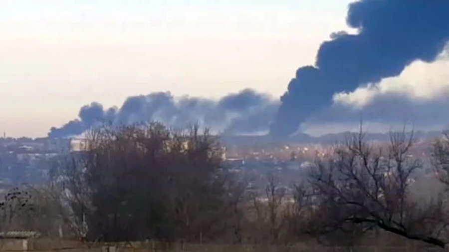 Fuel storage facility burning in Vasylkiv near Kyiv