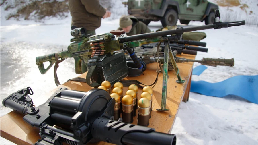 Ukrainian Kraken Regiment show their small arms and revolver grenade launchers