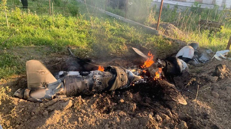 Police post photo of wreckage of downed missiles in Kyiv Oblast