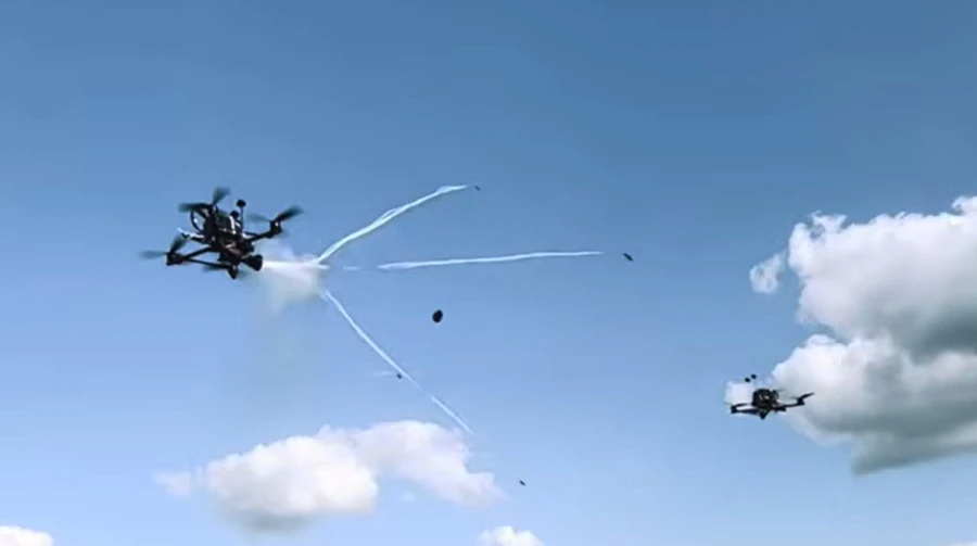 Ukraine unveils reusable interceptor drone with net launcher – video