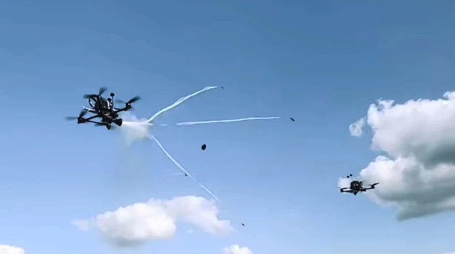Ukraine unveils reusable interceptor drone with net launcher – video