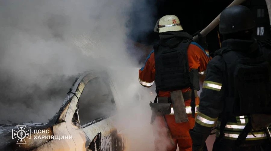 Two people injured, cars catch fire and gas pipeline damaged in Russian drone attack on Kharkiv – photos