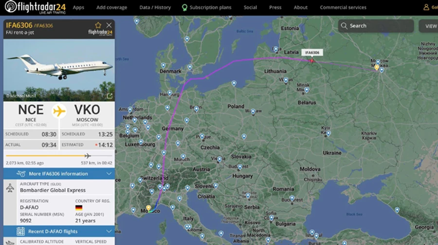 Попри санкції з Ніцци в Росію злітав літак