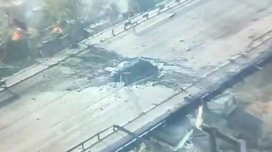 Russian airstrike damages road bridge in Kherson