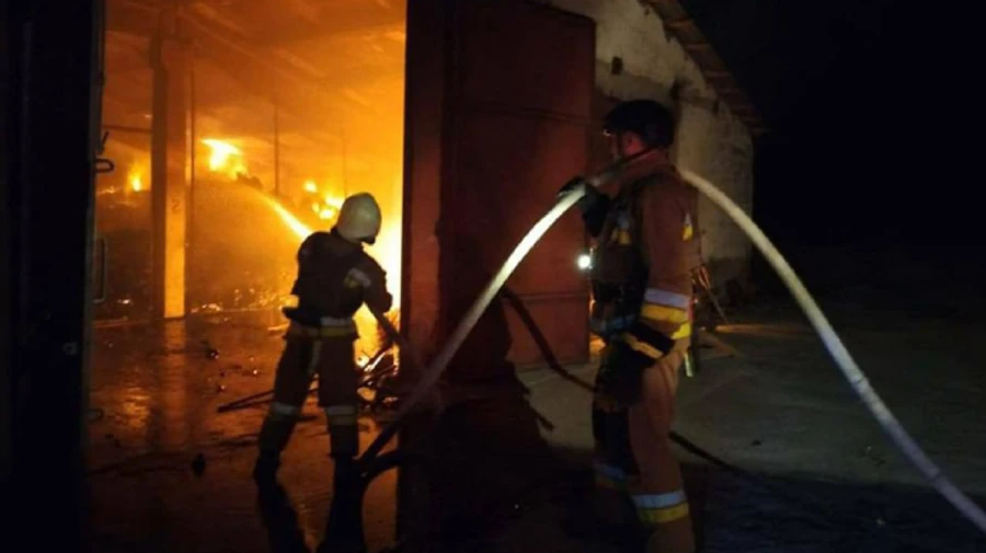 Business premises in Mykolaiv district on fire after Russian Shahed UAV shot down 