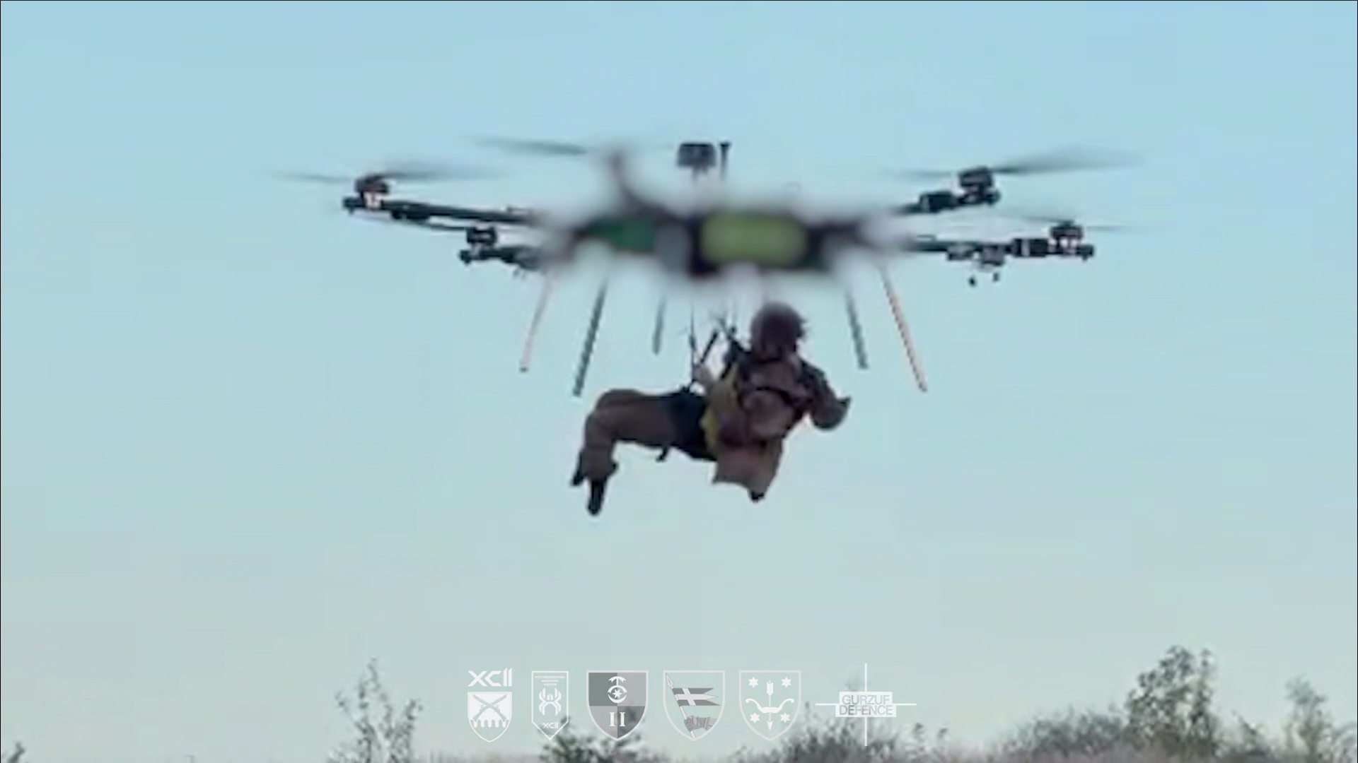 Ukraine forces evacuate wounded soldier using aerial drone for the first time – video