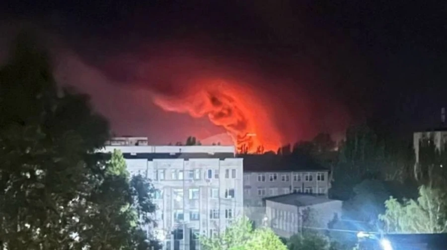 Russian logistics facilities in Luhansk reportedly on fire after drone attack – video