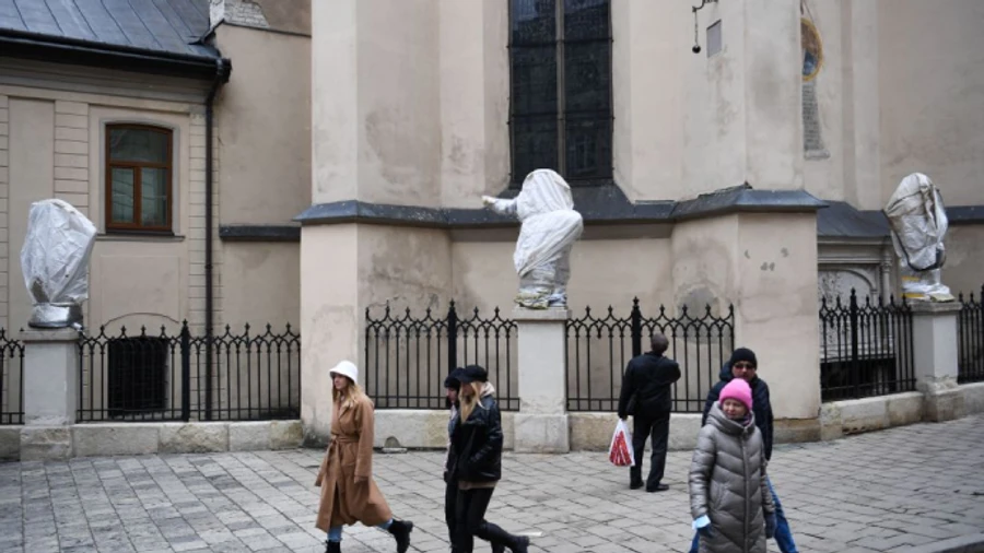 Statue of Jesus Christ evacuated from Armenian Cathedral in Lviv