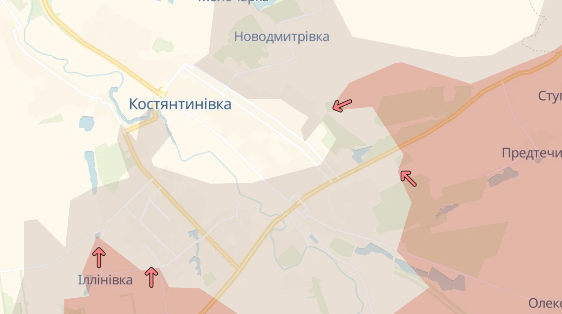 DeepState: Армія РФ просунулась біля Костянтинівки та Затишку