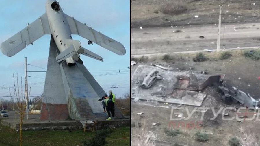Russian invaders destroy MiG-17 aircraft monument  in Bakhmut