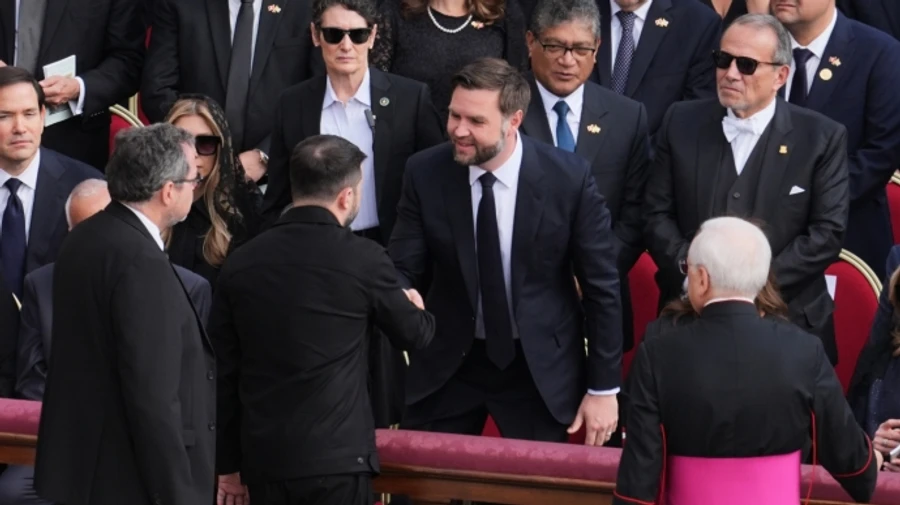 Zelenskyy and Vance shake hands at Vatican