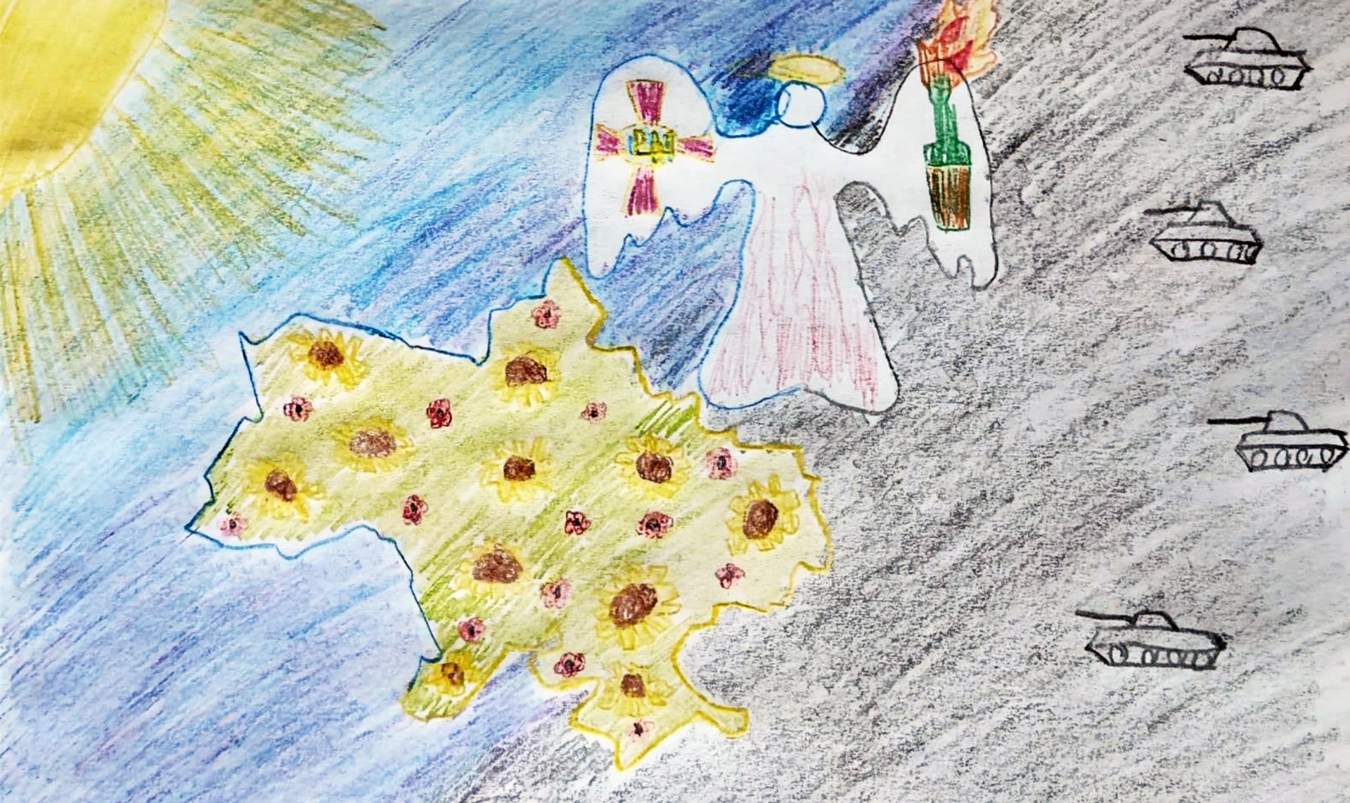 Украина, вытри слезы! Ты сильная! Дети рисуют войну