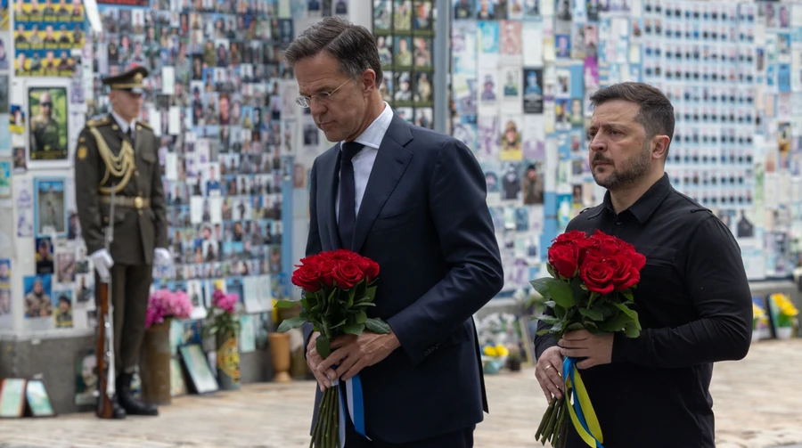 Representatives of all NATO member states join secretary general on visit to Kyiv – video