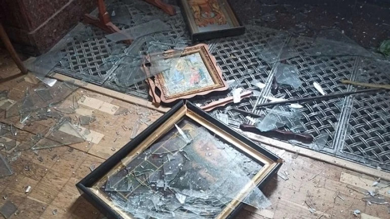 Cathedral damaged during shelling in Kharkiv