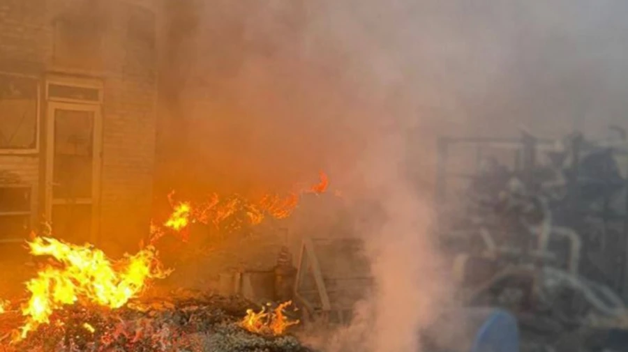 Russians strike business facility in Chernihiv Oblast, sparking large fire – photos