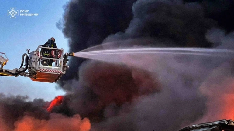 Firefighters tackle aftermath of Russian drone attack on Kyiv Oblast – photos