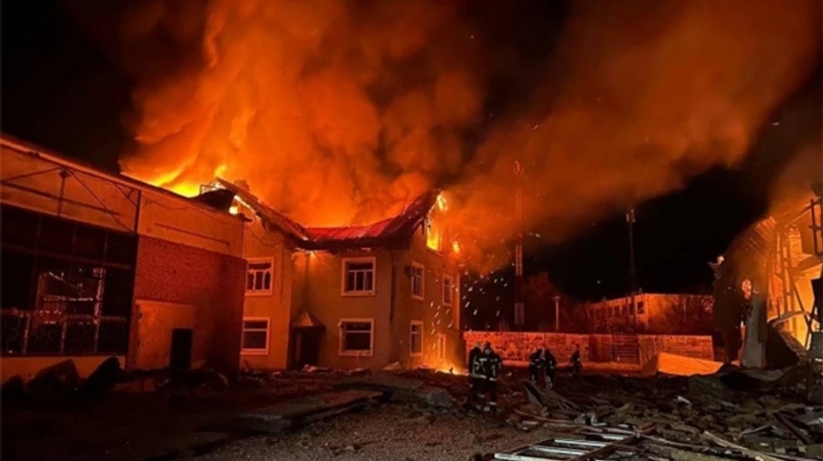 Falling Shahed UAV wreckage sets facility ablaze in Kyiv Oblast