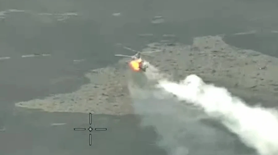 Russian Ka-52 helicopter downed by Ukrainian drone – video