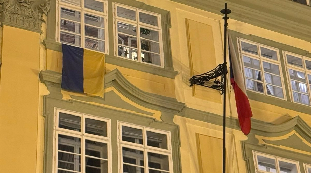 Three Ukrainian flags hung on Czech parliament building in defiance of speaker's decision to remove one