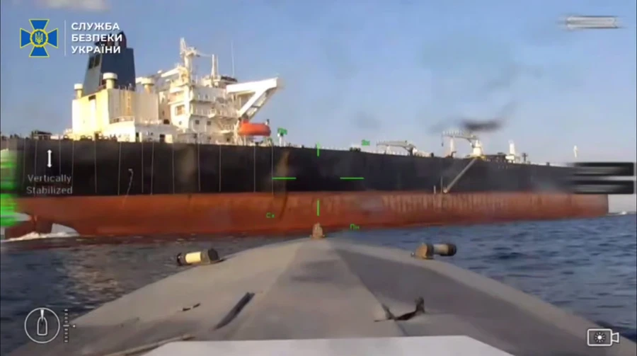 Ukraine's Security Service strikes major Russian shadow fleet tanker with naval drone – video
