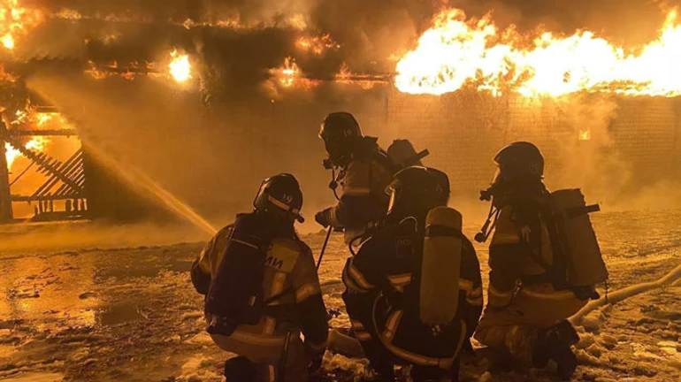 Military unit on fire near Volgograd in Russia