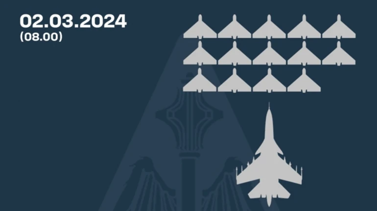 Air defence downs 14 out of 17 Shahed drones at night