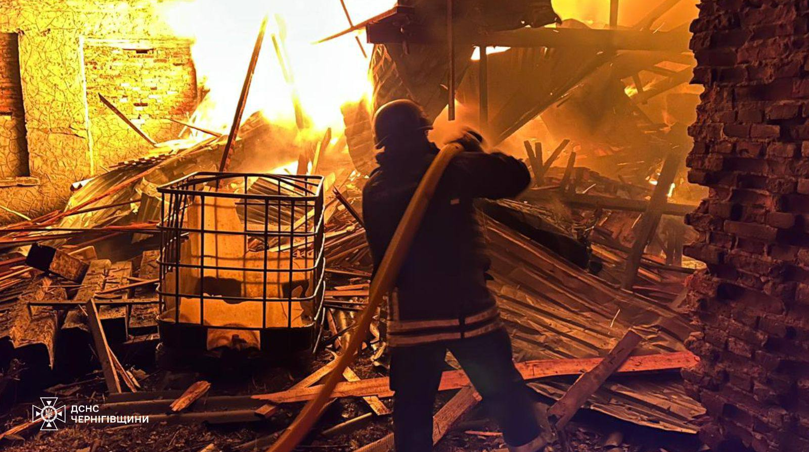 Russia attacks wood-processing plant in Chernihiv Oblast with five drones