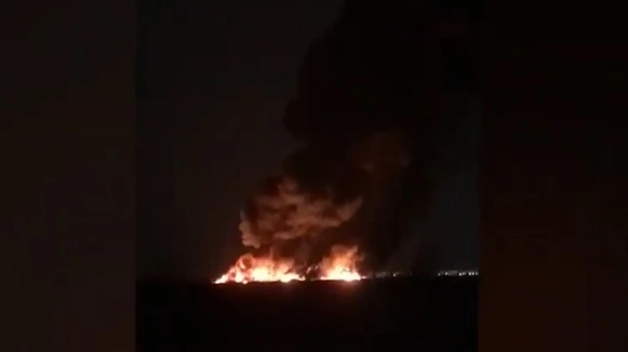 Large-scale fire in Russian warehouse