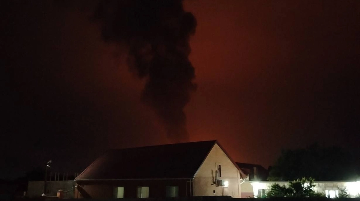 Fuel storage facility catches fire in Russia after drone attack - video