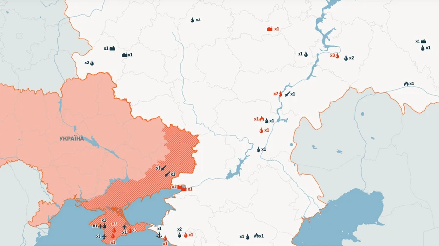 Over 50 hits this autumn: Ukrainian journalists publish satellite imagery and map of Ukrainian attacks on Russian facilities