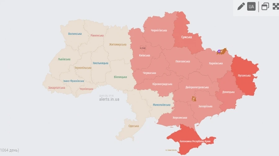 Половина Украины покраснела от тревоги из-за угрозы баллистики