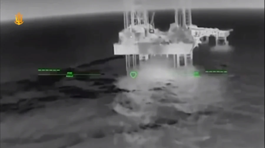 Ukrainian Navy posts video of strike on gas platform used by Russia to control attack drones – video