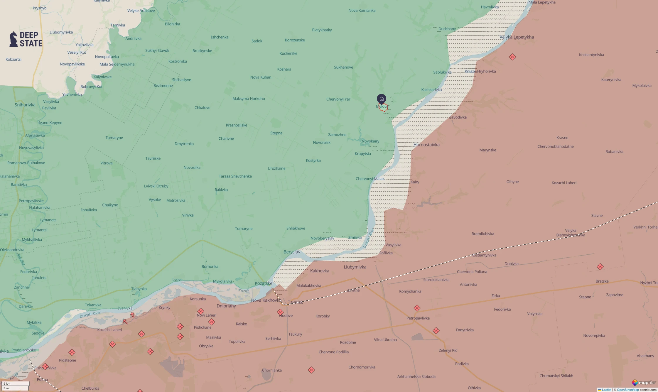 The territories in red are occupied by Russia.