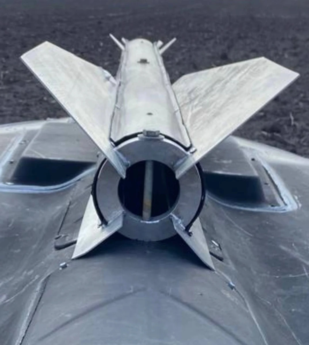 An R-60 missile decoy attached to a Russian Shahed strike UAV
