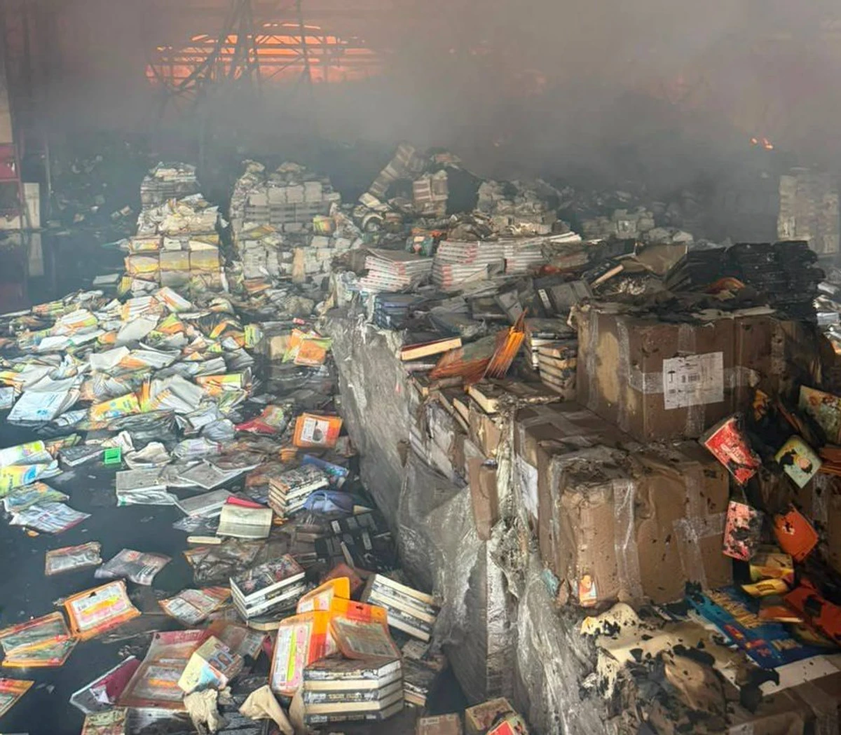 Books destroyed in the Russian attack on a warehouse