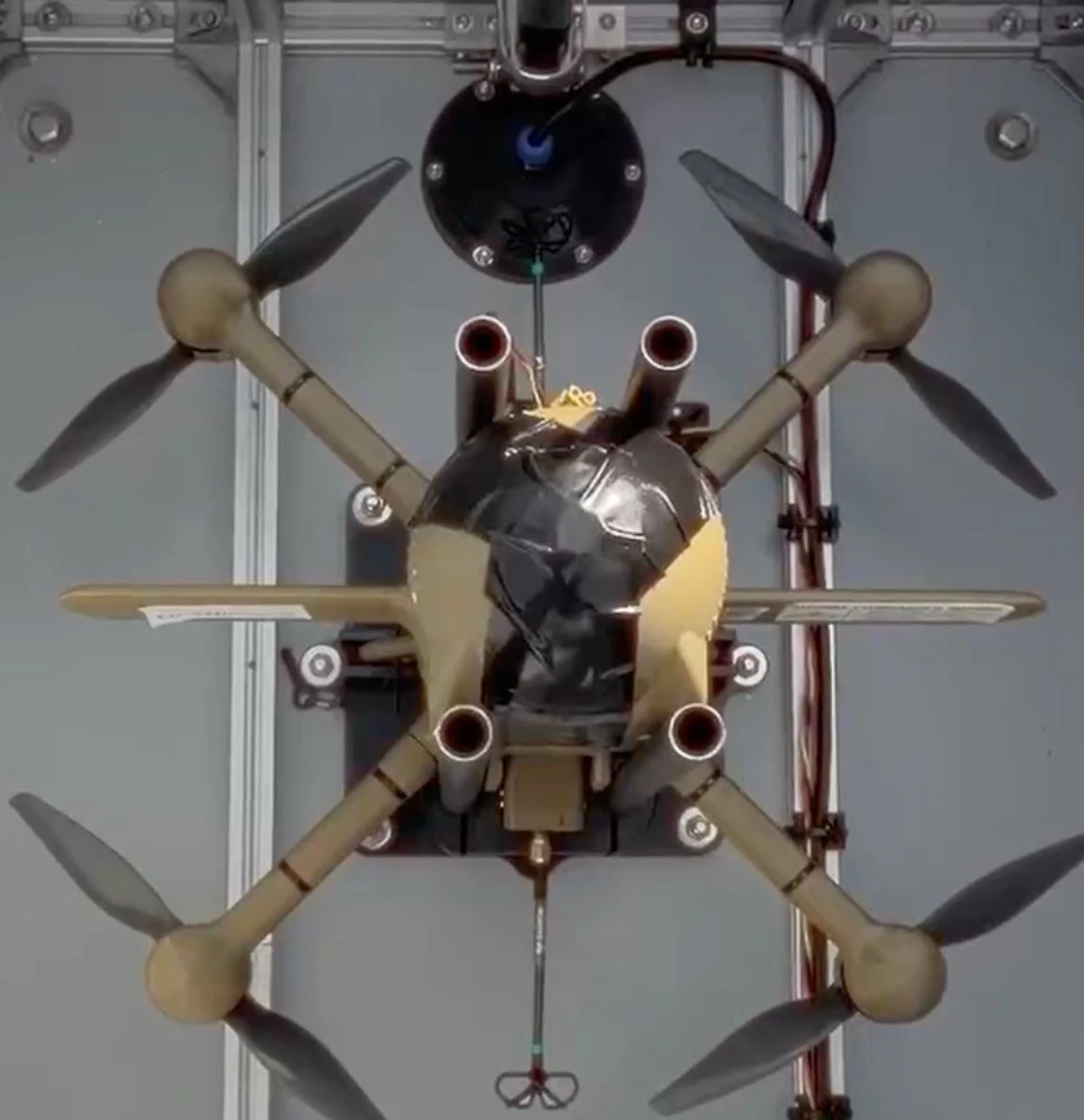 Sting interceptor drone inside a box on the MV11 maritime drone